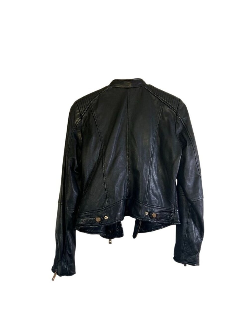 Zara Black Lamb Leather Moto Jacket Gold Hardware Quilted Biker Womens Sz Large - Picture 5 of 16